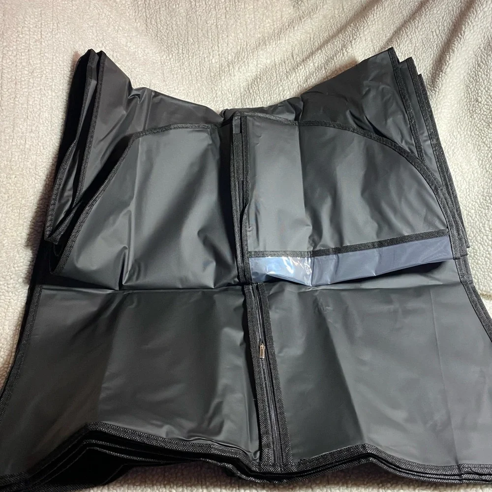 8pk. PEVA 43”L Black Garment Zipper Bags w/ window, 23.75”W, hangable,